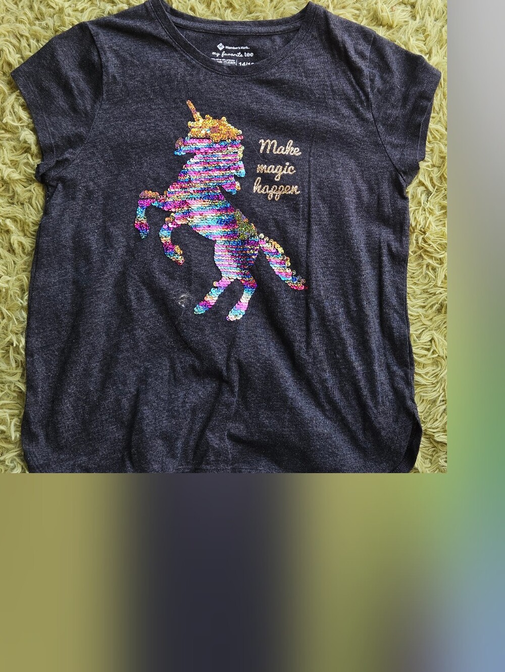 Girls' Charcoal Sequin Unicorn Tee - Make Magic Happen